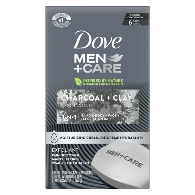 Dove Men+Care Elements Body and Face Bar Charcoal + Clay 3.75 oz, 6 Bar