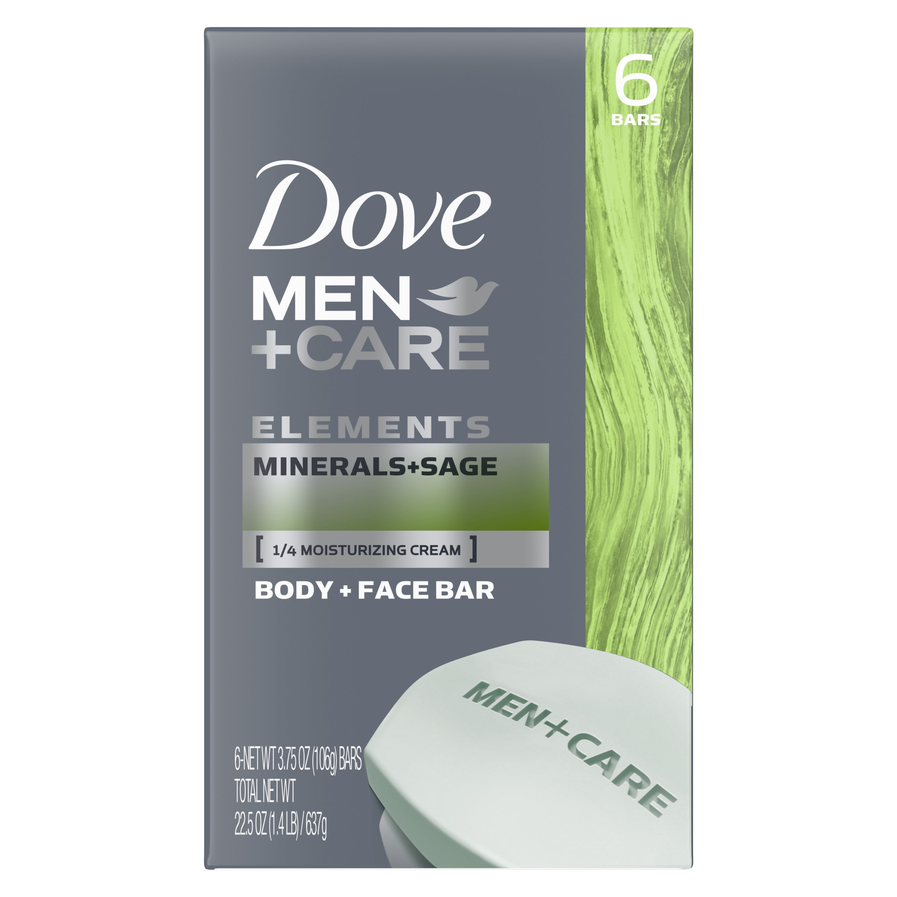 Dove Men+Care Elements Minerals + Sage Body and Face Bar, 3.75 oz Count 6