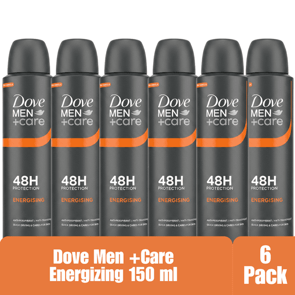 Dove Men+Care Energising Antiperspirant Deodorant Spray, 48-Hour Protection, Quick-Drying Formula, Fresh Scent, 150 mL, 6-Pack
