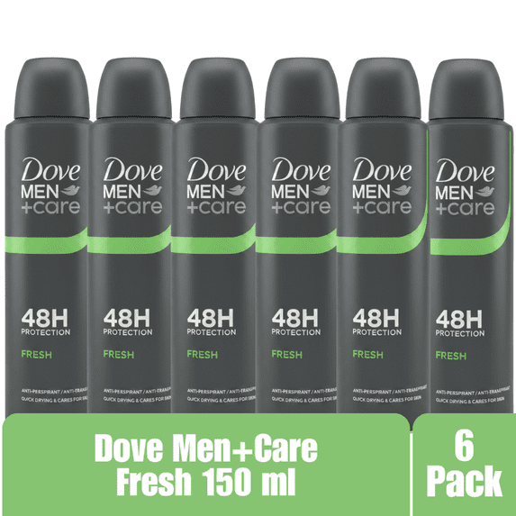 Dove Men+Care Fresh Antiperspirant Deodorant Spray, 48-Hour Protection, Quick-Drying Formula, Fresh Scent, 150 mL, 6-Pack