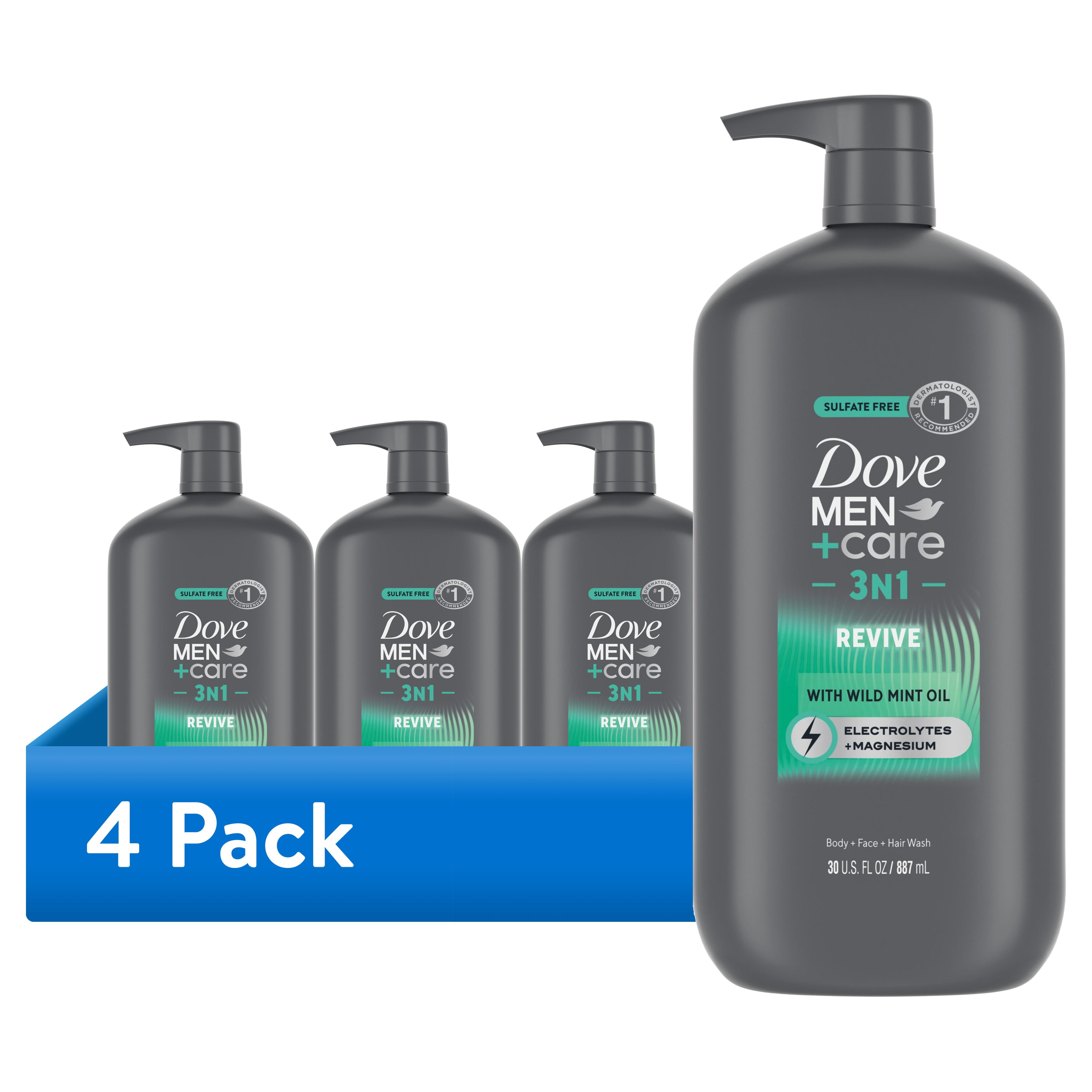 (4 pack) Dove Men+Care Body And Face Wash With Tea Tree Oil, Invigorating Revive 3N1 With 24-Hour Nourishing Micromoisture Technology, ,30 fl oz