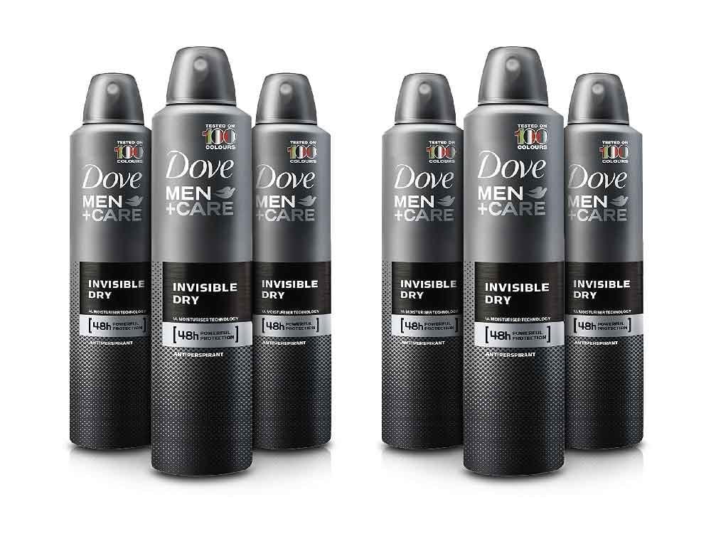 Dove Men+Care Invisible Dry Antiperspirant Spray Deodorant 3.8 oz (150 mL), 6 Pack, 72-Hour Protection, No White Marks on Clothes