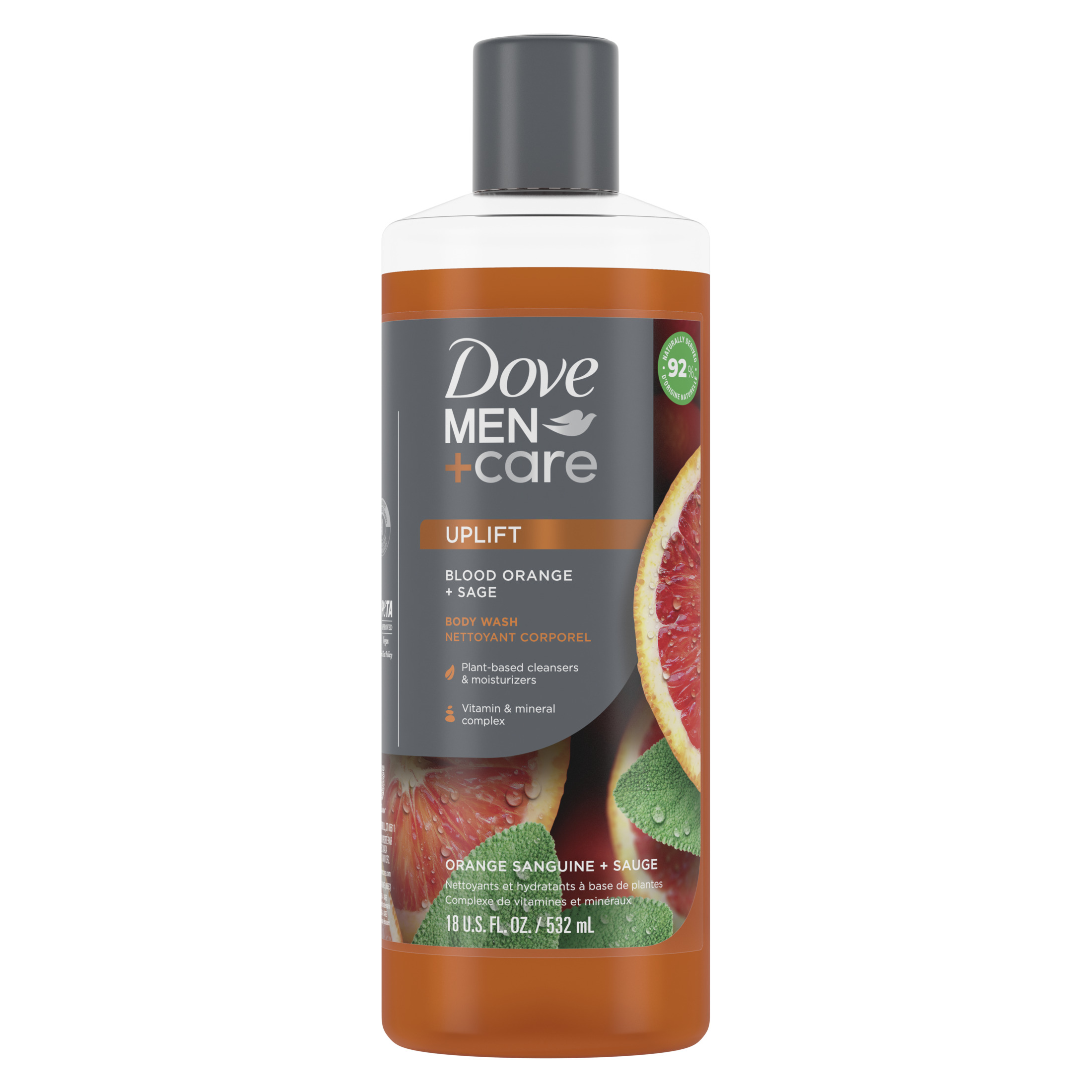 Dove Men+Care Liquid Body Wash Blood Orange + Sage, Plant-Based Cleanser All Skin Type, 18 oz - image 1 of 8