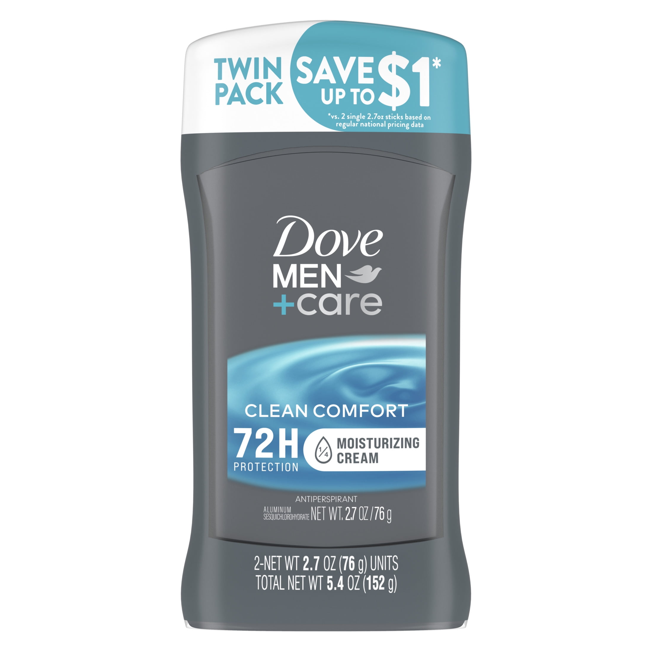 Dove Men+Care Long Lasting Antiperspirant Deodorant Stick for Men Twin Pack, Clean, 2.7 oz