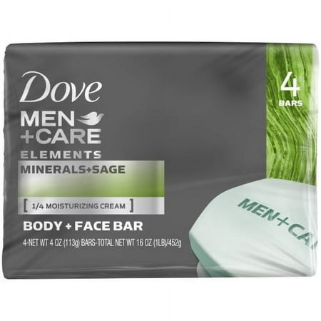 Dove Men+Care Minerals + Sage Body and Face Bar, 4 oz, 4 Bar