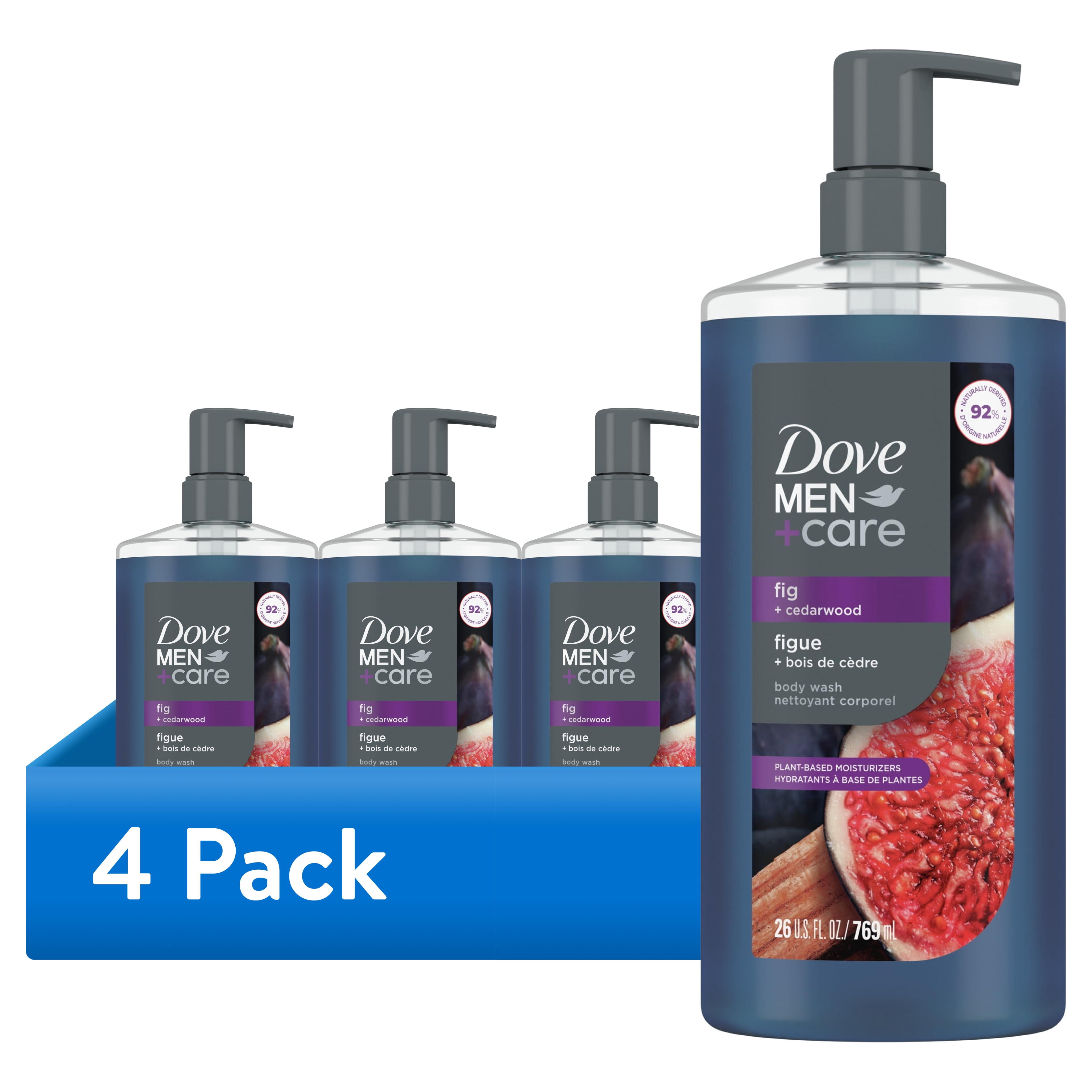 (4 pack) Dove Men+Care Moisturizing Body Wash for Men Fig + Cedarwood Plant-Based Cleanser, 26 fl oz