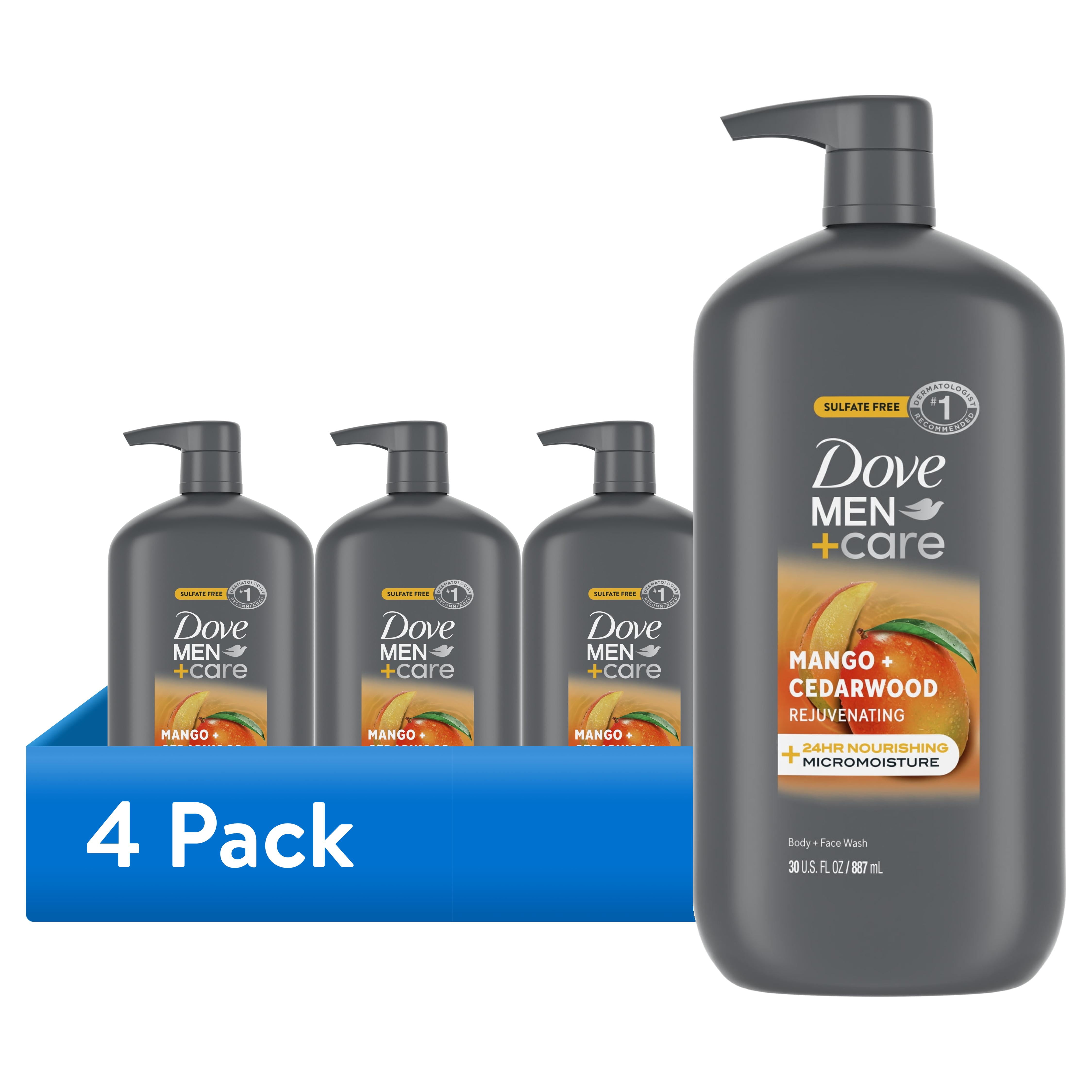 (4 pack) Dove Men+Care Nourishing Face & Body Wash for Men, Rejuvenating Mango + Cedarwood, 30 oz