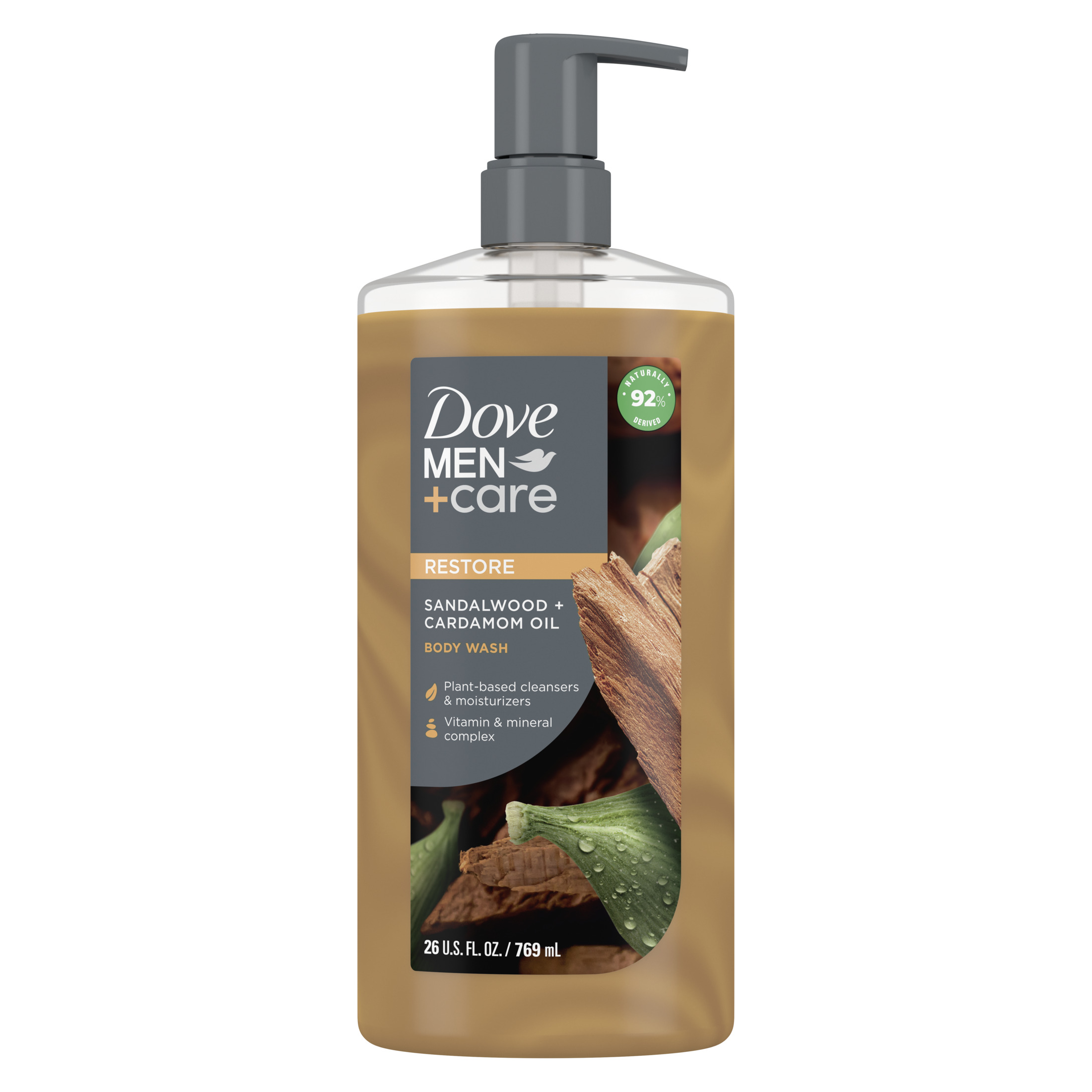 Dove Men+Care Plant-Based Body Wash Sandalwood + Cardamom Oil, 26 oz - image 1 of 7