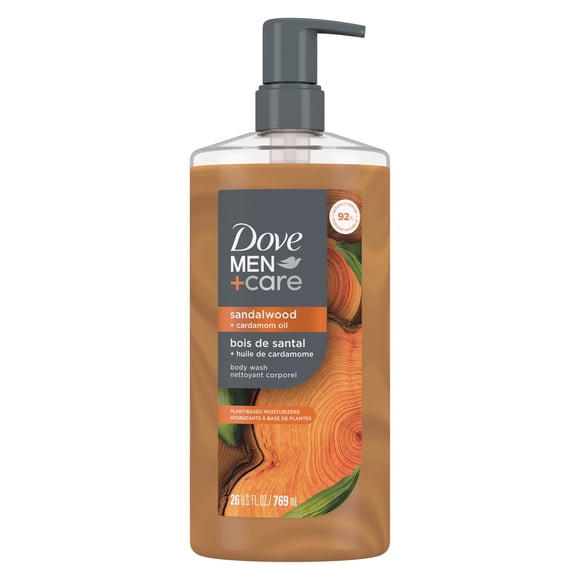Dove Men+Care Body Wash to Rebuild Skin in the Shower Sandalwood + Cardamom Oil with Plant-Based Cleansers and Moisturizers, 26 oz