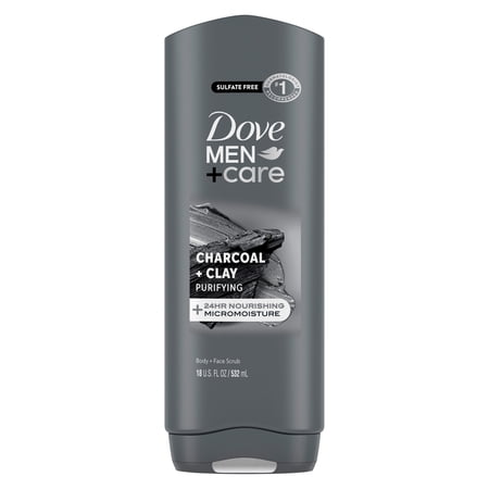 Dove Men+Care Body And Face Wash Body Wash For Men Purifying Charcoal + Clay With 24-Hour Nourishing Micromoisture Technology ,18 oz