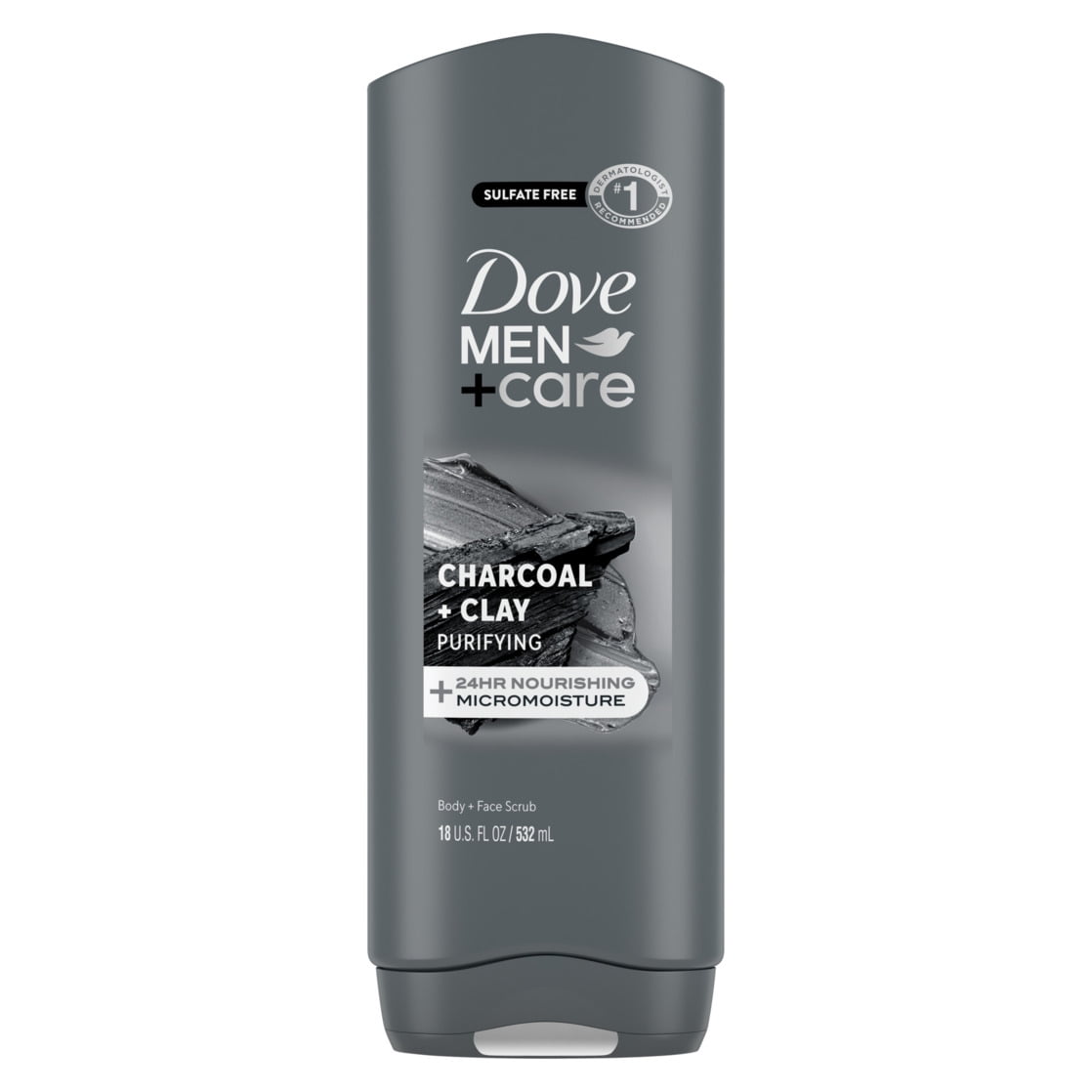 Dove Men+Care Purifying Hydrating Face & Body Wash for Men Charcoal & Clay, 18 oz