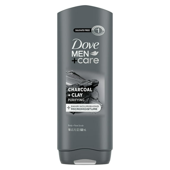 Dove Men+Care Purifying Hydrating Face & Body Wash for Men Charcoal & Clay, 18 oz