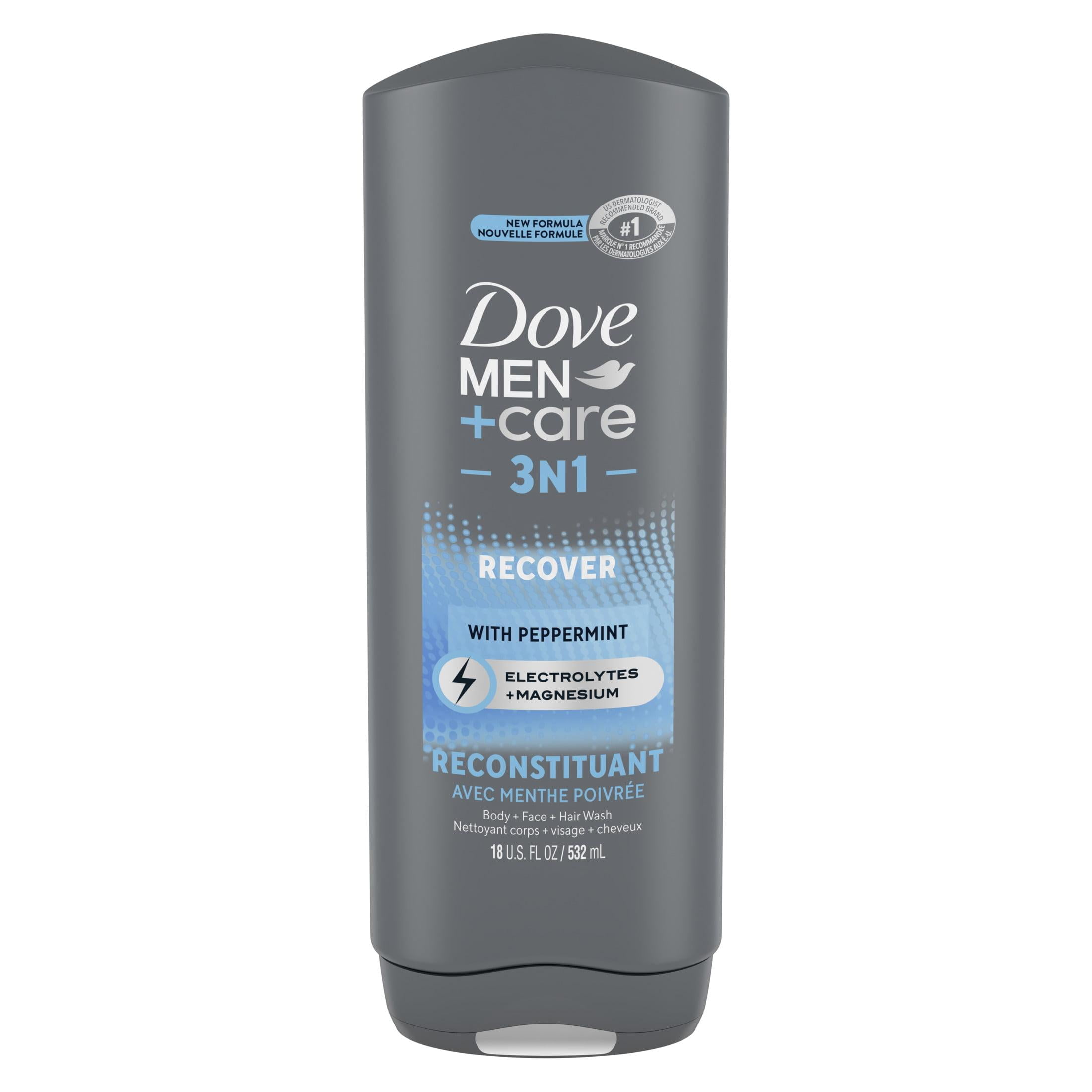 Dove Men+Care Recover Hydrating 3in1 Body Wash, Peppermint, 18 fl oz