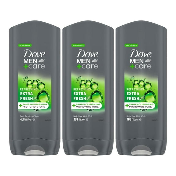 Dove Men+Care Refreshing Extra Fresh 3-In-1 Hair, Body And Face Wash Pack Of 6 With 24-Hour Nourishing Micromoisture Technology Body Wash For Men 400 Ml