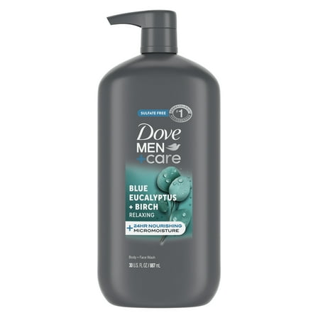 Dove Men+Care Relaxing Hydrating Men's Face & Body Wash Blue Eucalyptus & Birch All Skin, 30 oz