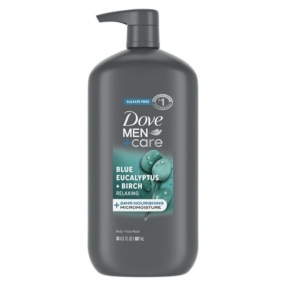 Dove Men+Care Relaxing Hydrating Men's Face & Body Wash Blue Eucalyptus & Birch All Skin, 30 oz