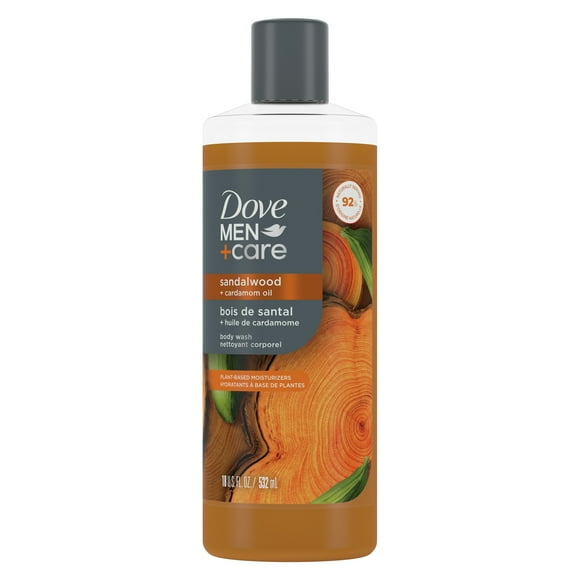 Dove Men+Care Restoring Liquid Body Wash for Men Sandalwood + Cardamom Oil Plant-Based Cleanser, 18 fl oz
