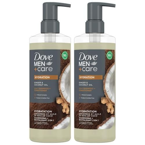Dove Men+Care Shampoo And Conditioner 2-In-1, 2-Pack –?Hydration Formula With Biotin & Mineral Complex, Ginger & Coconut Oil, 17.5 Oz Ea Packaging May Vary