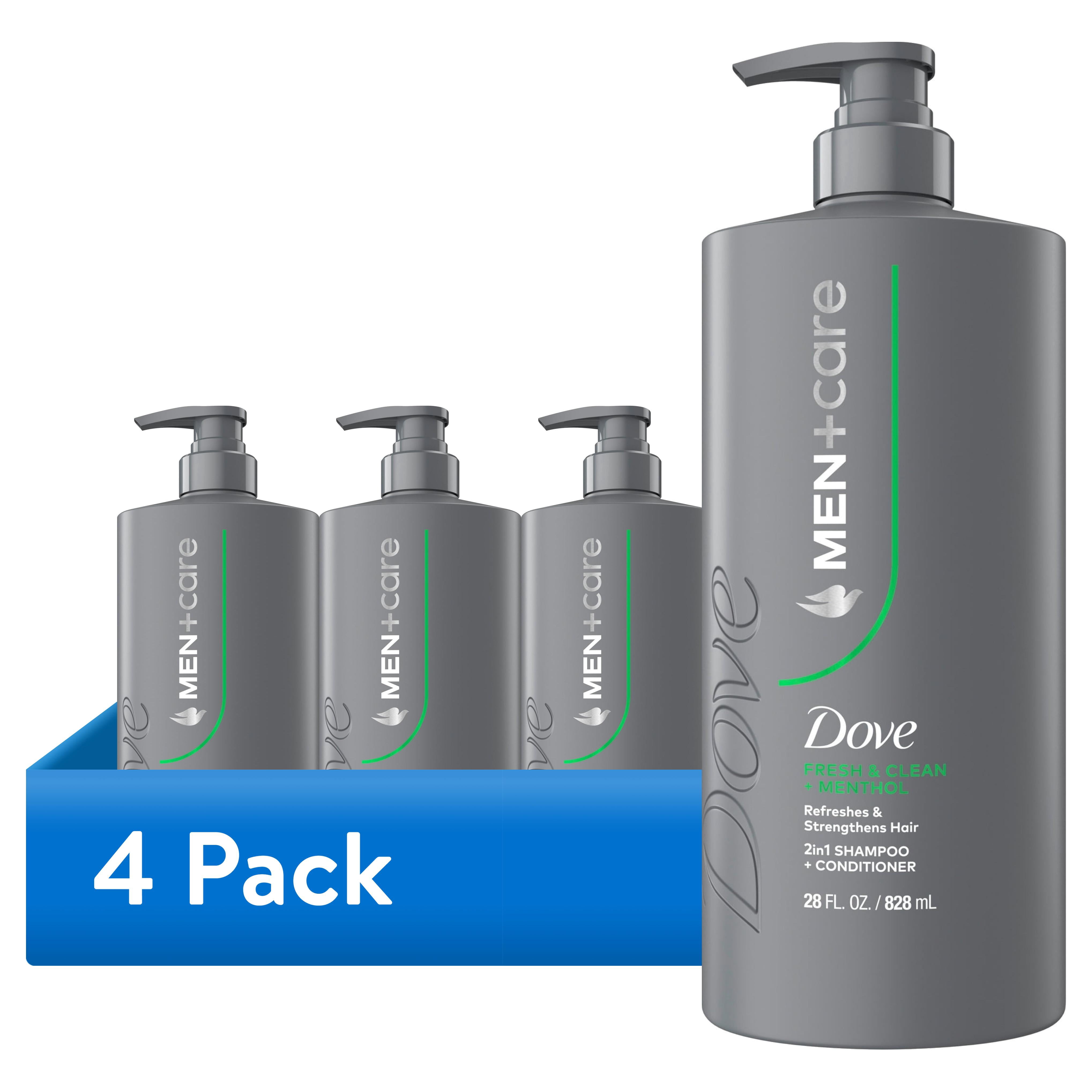 (4 pack) Dove Men+Care Shampoo for Hair Refreshing & Strengthening, Fresh + Clean with Menthol, 28 fl oz