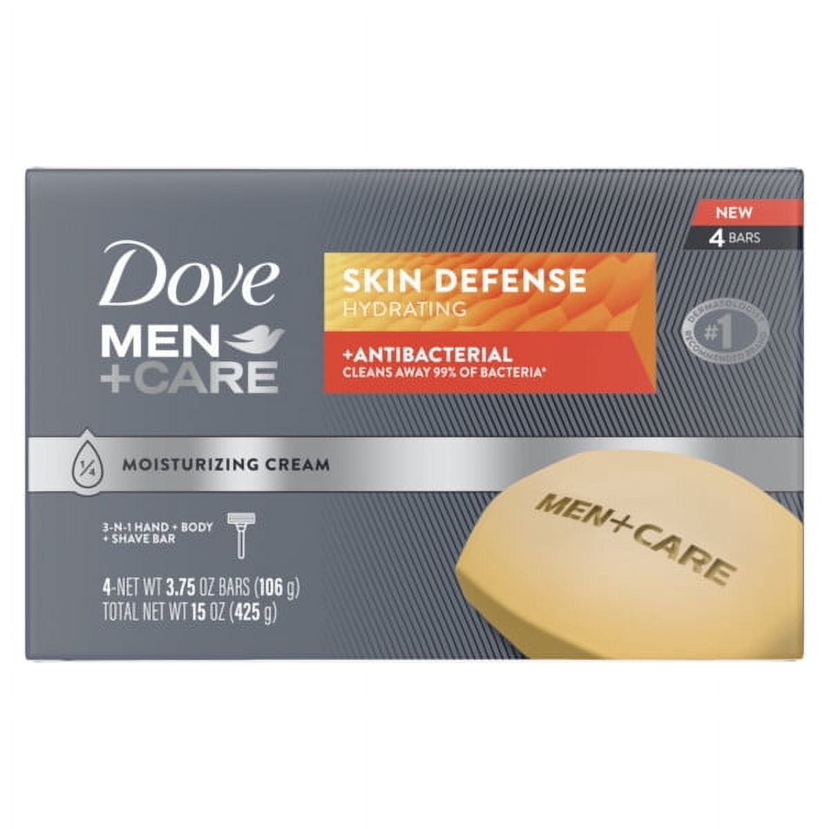Dove Men+Care Skin Defense Hydrating Antibacterial 3-N-1 Hand, Body and Shave Bar, 3.75 Oz Count 4