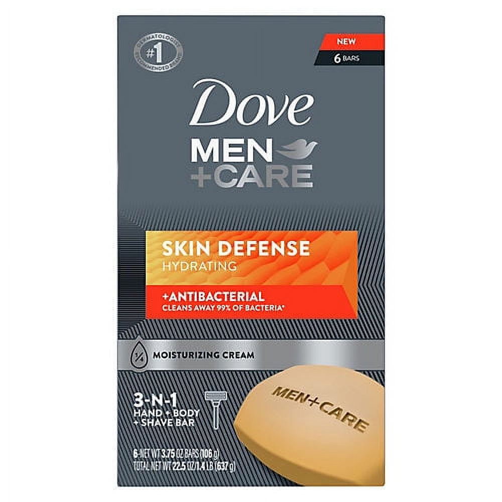 Dove Men+Care Soap Bar For Smooth, Hydrate & Nourishing The Skin - Defense Effectively Washes Away Bacteria, Cream, 3.75 Oz, 6 Count.