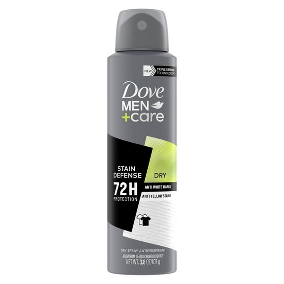 Dove Men+Care Stain Defense Long Lasting Men's Antiperspirant Deodorant Dry Spray, 3.8 oz