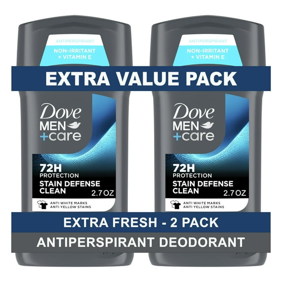 Dove Men+Care Stain Defense Long Lasting Antiperspirant Deodorant Stick, Clean, 2.7 oz Twin Pack