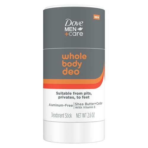 Dove Men+Care Whole Body Deo Aluminum-Free Deodorant Stick Shea Butter + Cedar From Pits, Privates, To Feet With Vitamin E 2.6 Oz Packaging May Vary - Pack of 2