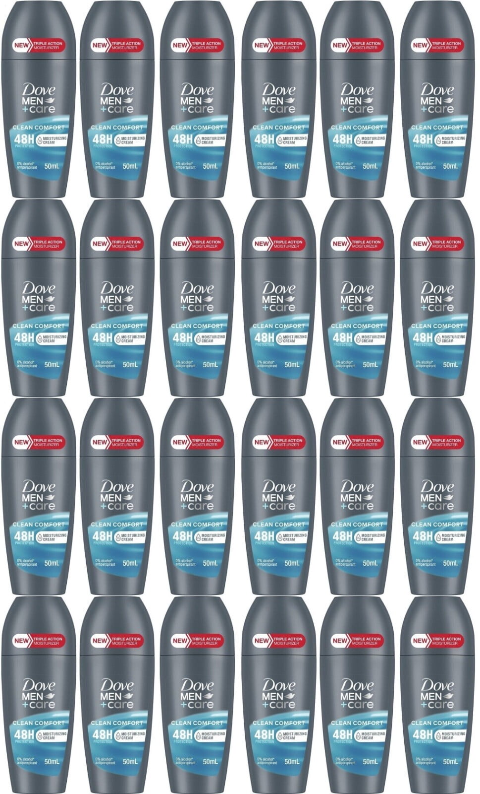 Dove Men Clean Comfort Deodorant Roll On 48 H, 50 ml Travel Size Bulk Pack of 24