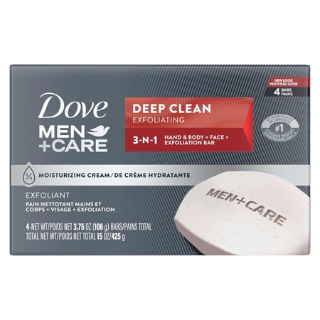 Dove Men Plus Care Body And Face Bar Soap, Deep Clean, 4.25 Oz, 4 Bars, 3 Pack