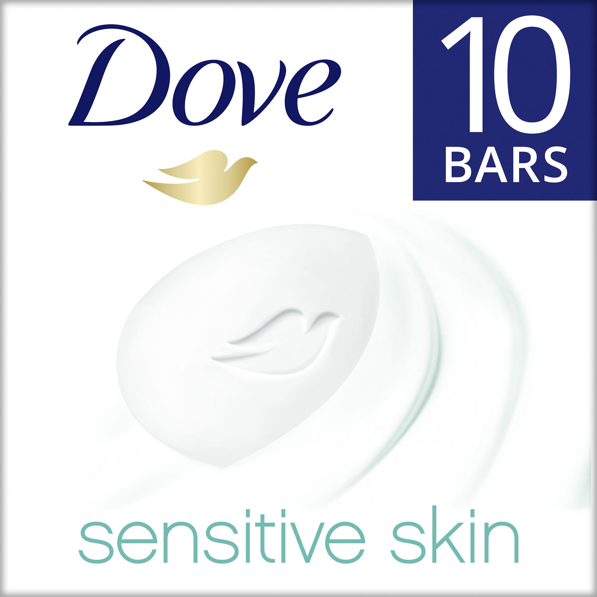 Dove Moisturizing Beauty Bar Sensitive Skin Effectively Washes Away Bacteria While Nourishing Your Skin for Softer Skin, Fragrance-Free, Hypoallergenic Beauty Bar 3.75 oz, 10 Bars - image 1 of 10