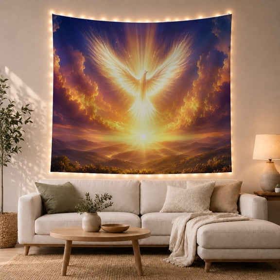 Dove Above Mountain Sunrise Inspirational Fantasy Style for Spiritual Decor Lovers Wall Decor Easter Gift Tapestry Wall Hanging for Bedroom, Living Room and Dorm