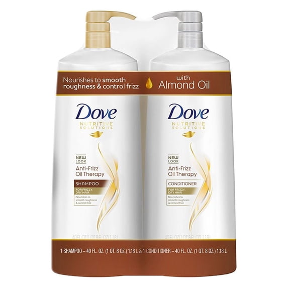 Dove Nutritive Solutions Anti-Frizz Oil Therapy Shampoo + Conditioner Bundle, 40 Fl Oz, 2 Ct