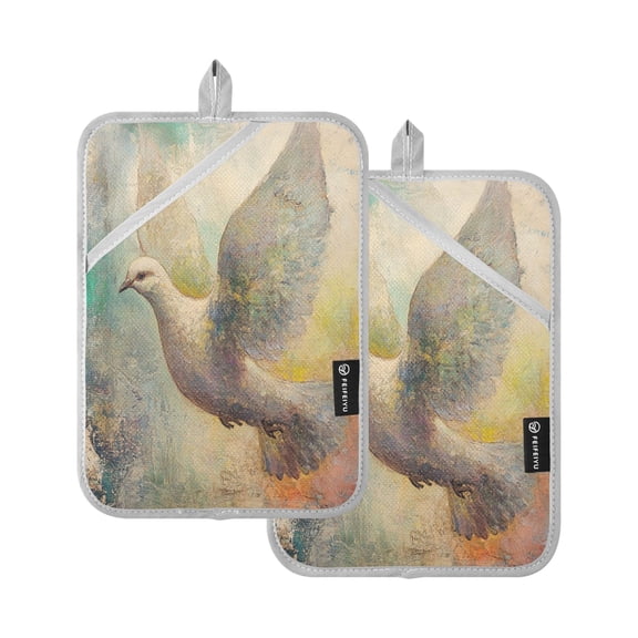 Dove Of Peace Square Insulation Pads 2 Piece Heat Resistant 338 Degrees F Oven Mitts for Kitchen Table BBQ Microwave and Other Cooking Occasions