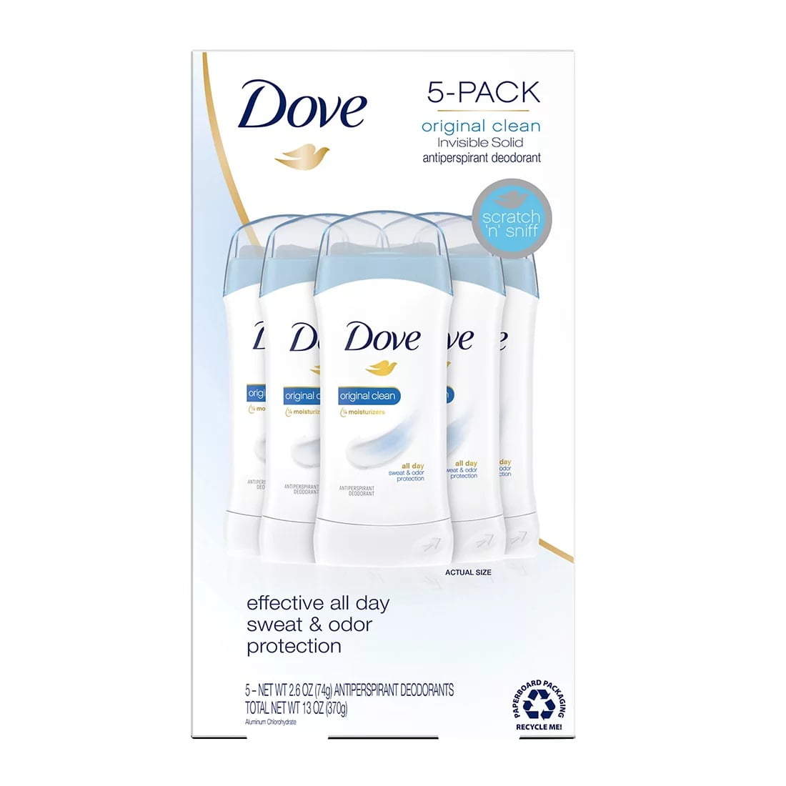 Dove Original Clean Antiperspirant Deodorant, 5 pk