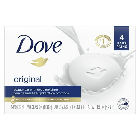 Dove Original Deep Moisturizing Beauty Bar Soap, Unscented, 3.75 oz (4 Bars)
