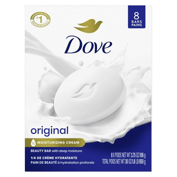 Dove Beauty Bar Women's Bath Soap Original, 3.75 oz 8 Bars