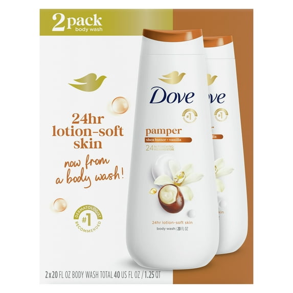 Dove Pampering Gentle Body Wash for Women All Skin Shea Butter & Vanilla, 20 fl oz Twin Pack