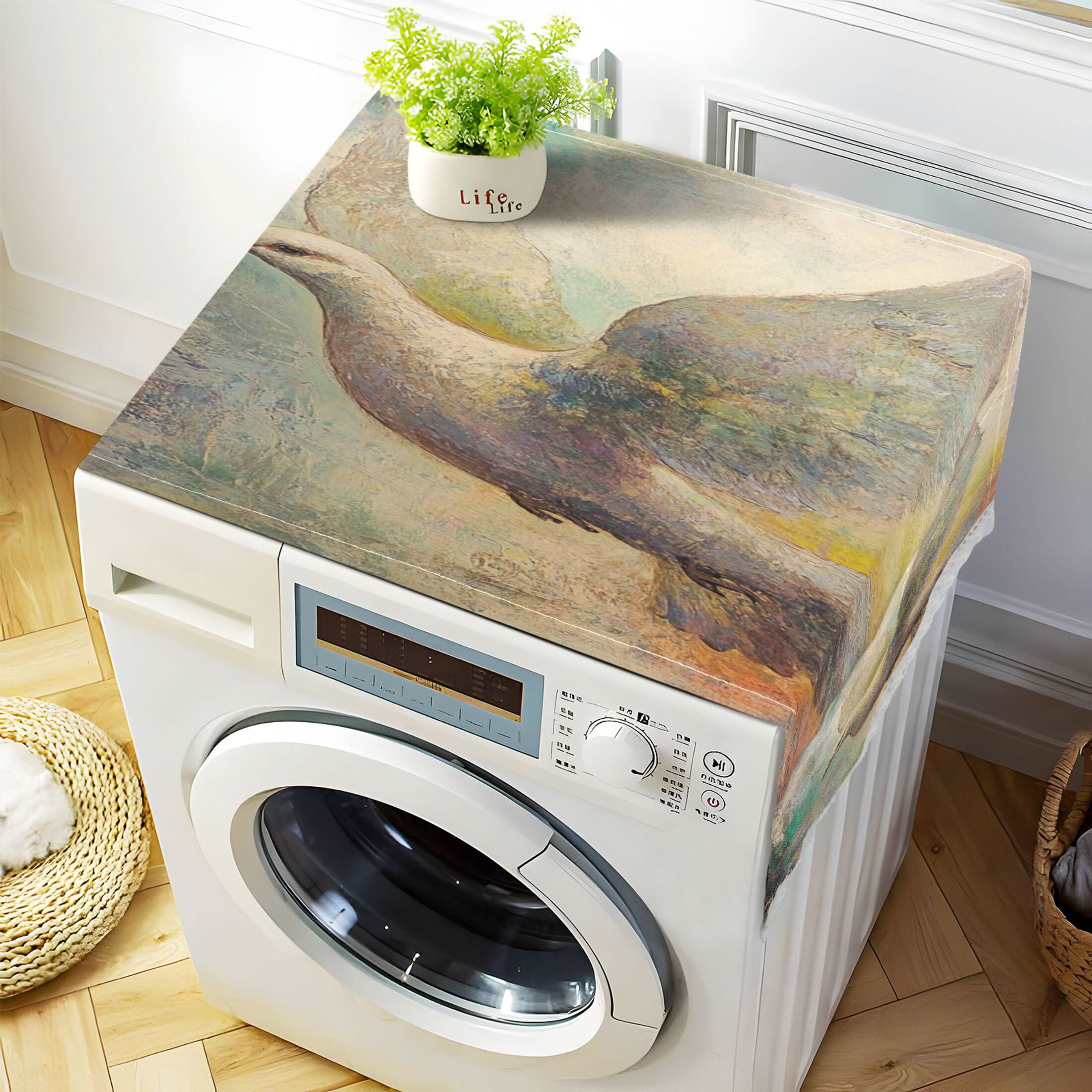 Dove Of PeaceWasher and Dryer Covers Dust-Proof and Oil Resistant Fridge Cover with 4 Storage Pockets Washing Machine Top Cover for Laundry Kitchen Home 51.2 x 22 In