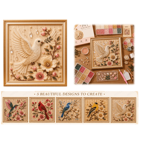 Dove Pearl Art DIY Kit, Relaxing Handmade Bead Art Kit For Adults, Creative Bird Pattern Pearl Painting Craft, Beautiful Wall Decor For Living Room And Bedroom