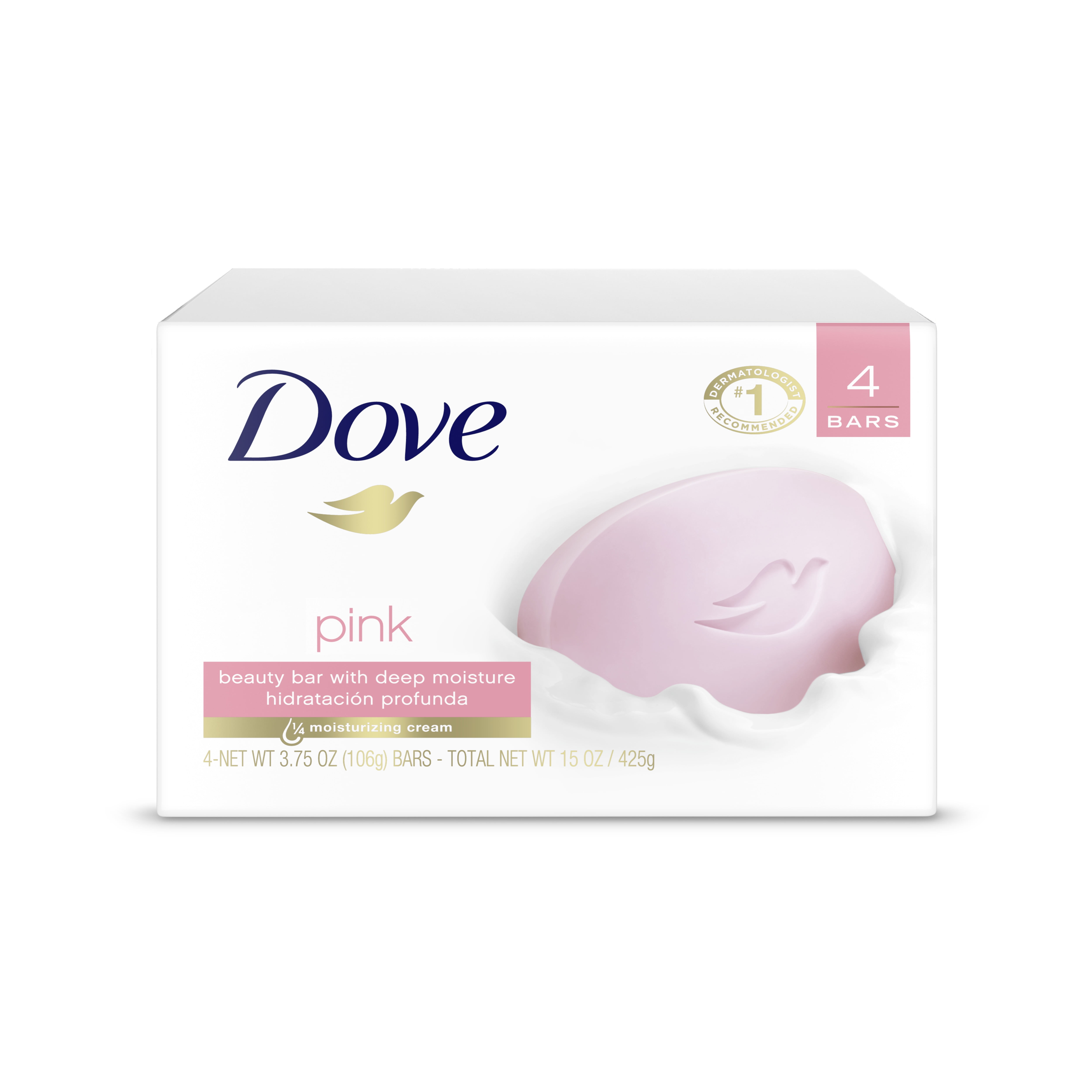 Dove Pink Gentle Deep Moisturizing Beauty Bar Soap All Skin Type, 3.75 oz  (4 Bars)