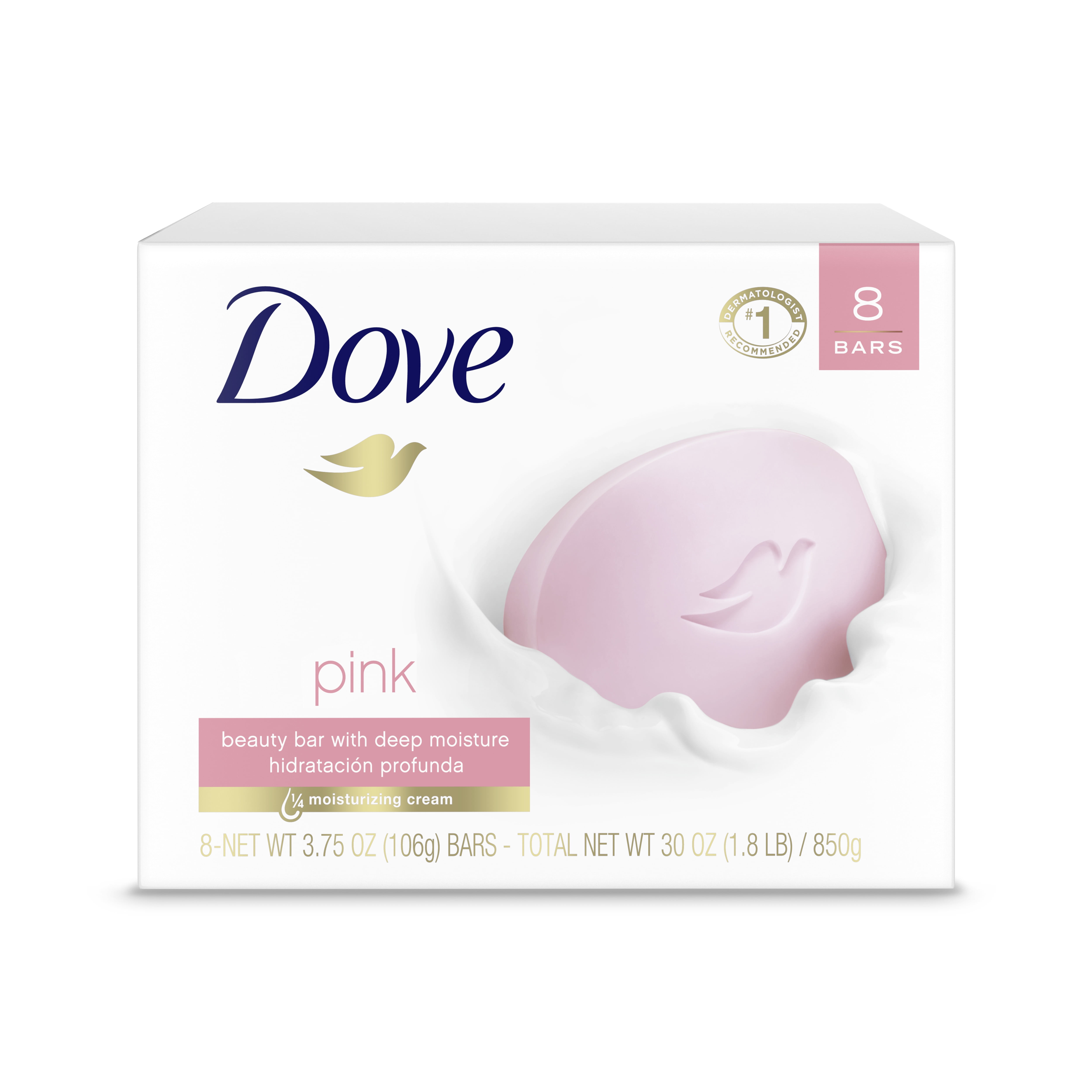 Dove Beauty Bar Womens Bath Soap Pink Rosa Cleans & Moisturizes for Soft, Smooth Skin, 3.75 oz 8 Bars