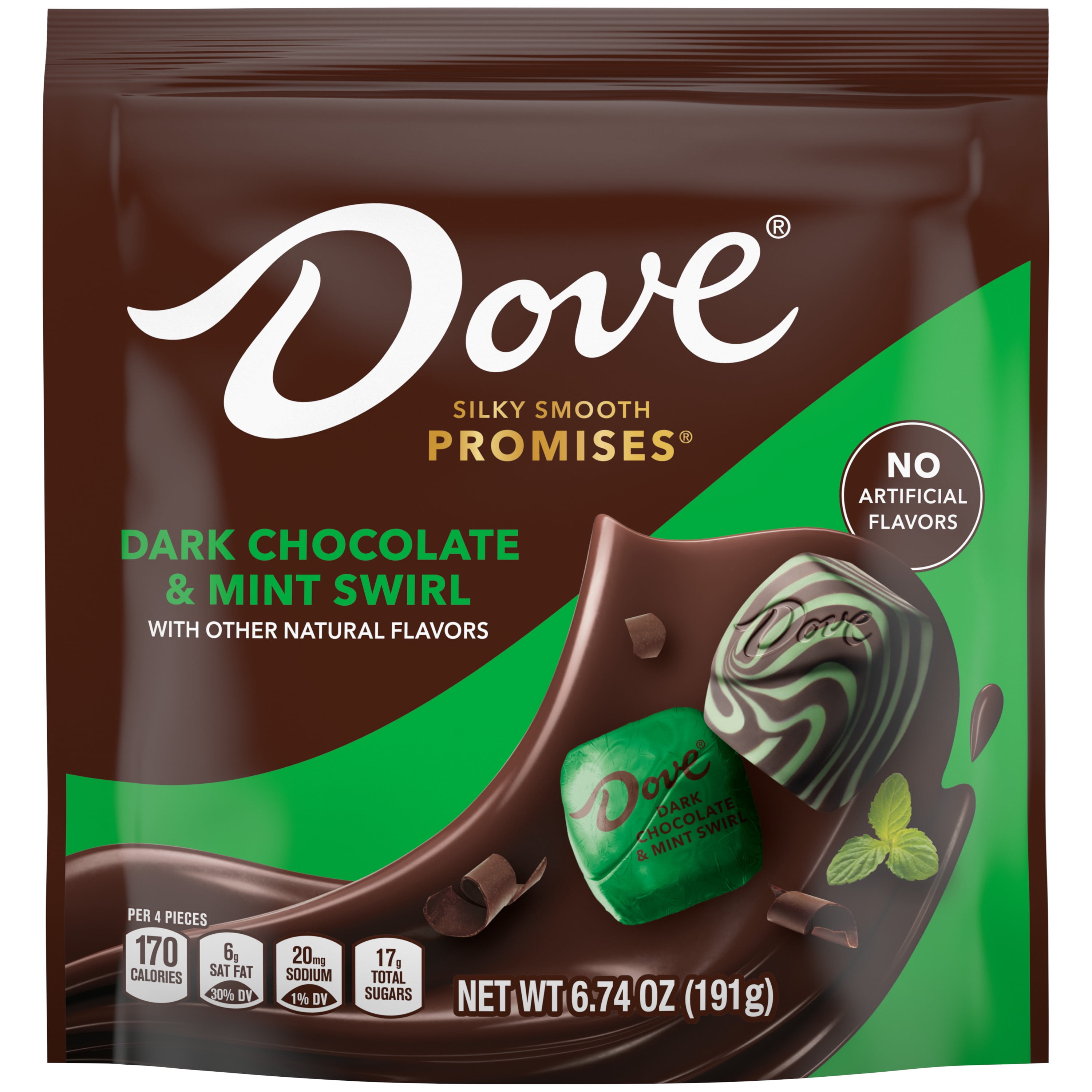 DOVE Chocolate, Dark Chocolate and Mint Swirl Candy, 6.74 Oz Bag