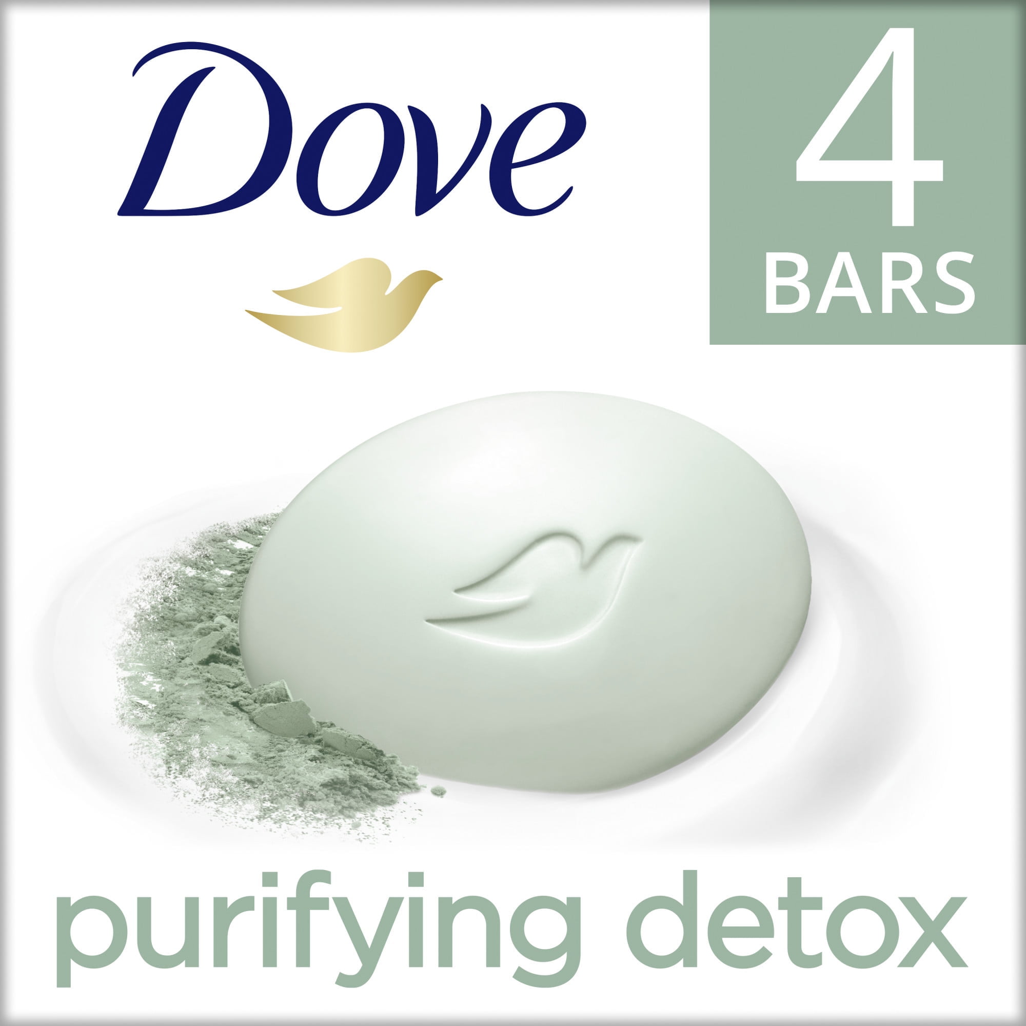 Dove Purifying Detox Women's Beauty Bar Soap All Skin Green Clay, 3.75 oz 4 Bars