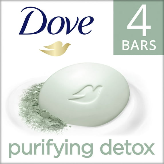 Dove Purifying Detox Women's Beauty Bar Soap All Skin Green Clay, 3.75 oz 4 Bars