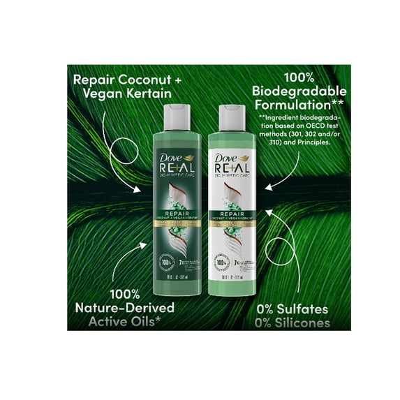 Dove Real Bio-Mimetic Care Repair With Coconut & Vegan Keratin Shampoo & Conditioner 10 Fl Oz