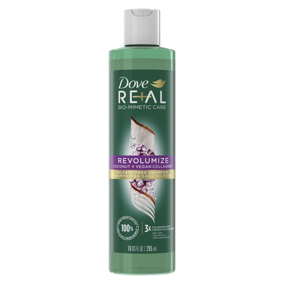 Dove Real Biomimetic Care Daily Shampoo with Vegan Collagen for All Hair Types, Coconut, 10 fl oz