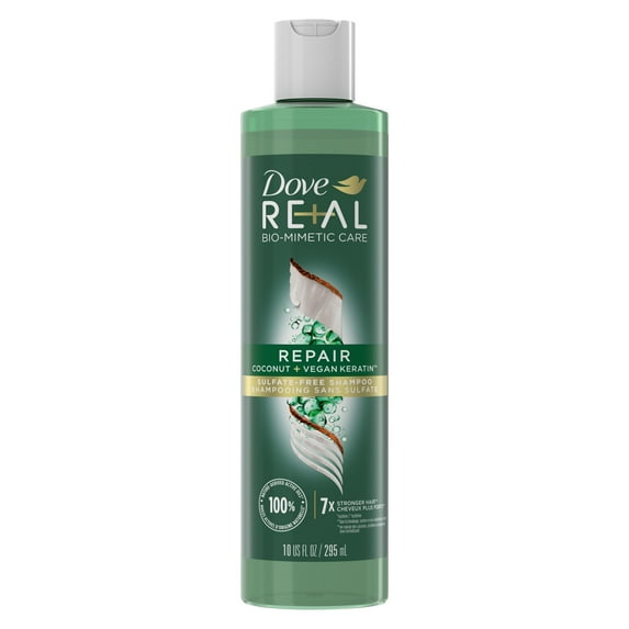 Dove Real Biomimetic Care Repair Daily Shampoo with Vegan Keratin All Hair Types, Coconut, 10 fl oz