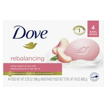 Dove Rebalancing Beauty Bar Soap White Peach & Rice Milk, 3.75 oz 4 Bars