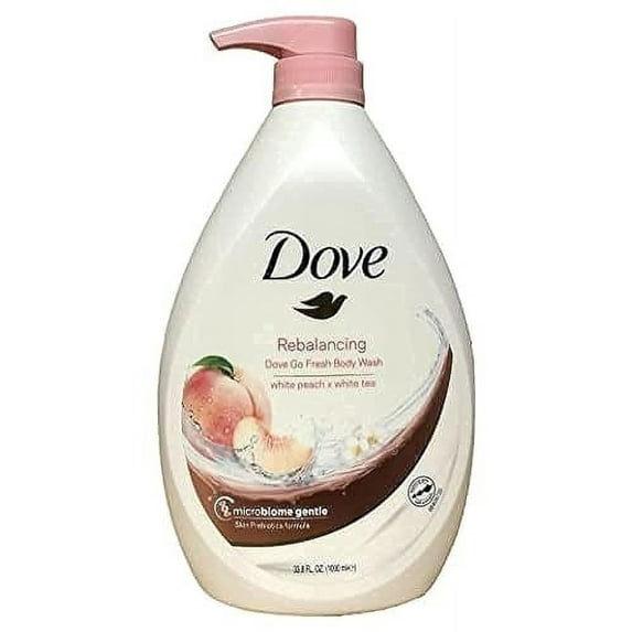 Dove Rebalancing Go Fresh Body Wash, White Peach and White Tea Scent, Microbiome Gentle, 33.8 Ounce Pump Bottle